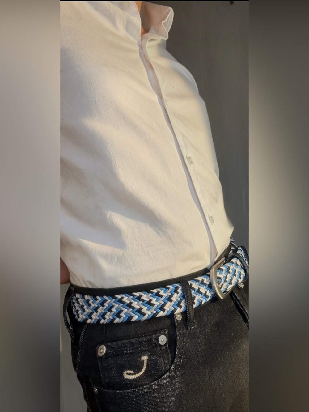 Anderson’s Woven Belt Blue White Navy Made in Italy Men’s Braided Elastic Belt